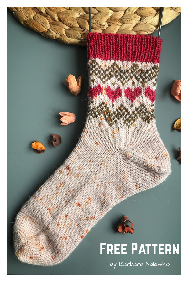 Cute Hearts Socks Free Knitting Pattern