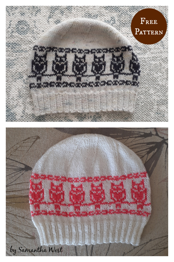 A Row of Owls Beanie Hat Free Knitting Pattern