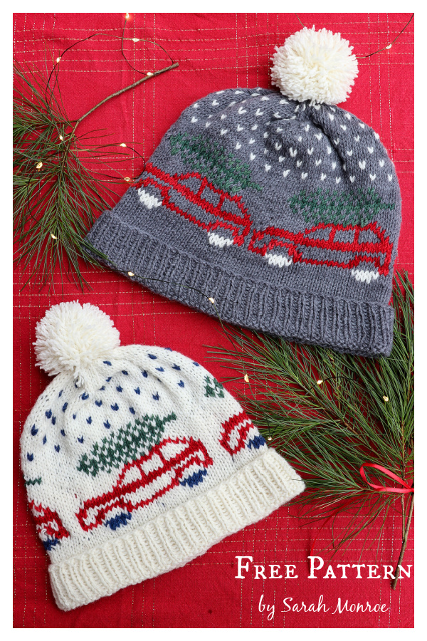 Holiday Woodie Christmas Hat Free Knitting Pattern