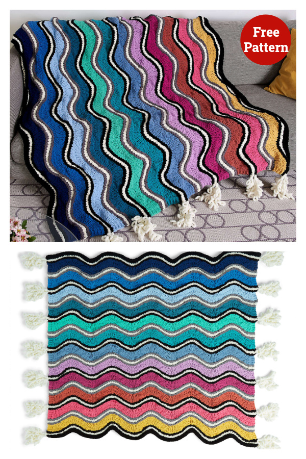 Big Ripple Rainbow Blanket Free Knitting Pattern