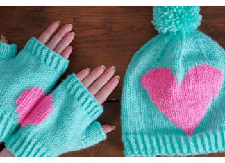 Broken Heart Hat and Fingerless Mittens Free Knitting Pattern
