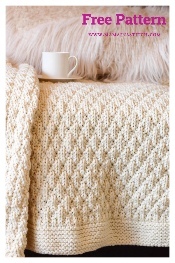 Billowy Quilted Throw Blanket Free Knitting Pattern
