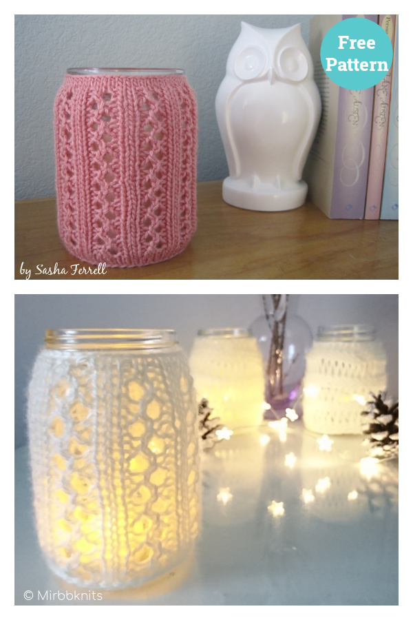 Lace Rib Jar Candle Cozy Free Knitting Pattern