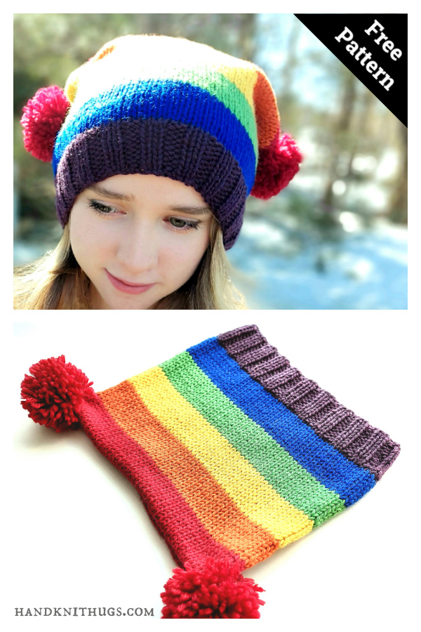 Rainbow Square Hat Free Knitting Pattern