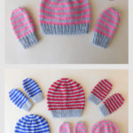 Simple Stripes Baby Beanie Hat and Mittens Free Knitting Pattern