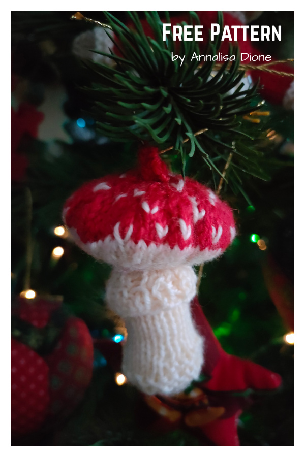 Amanita Muscaria Christmas Ornament Free Knitting Pattern