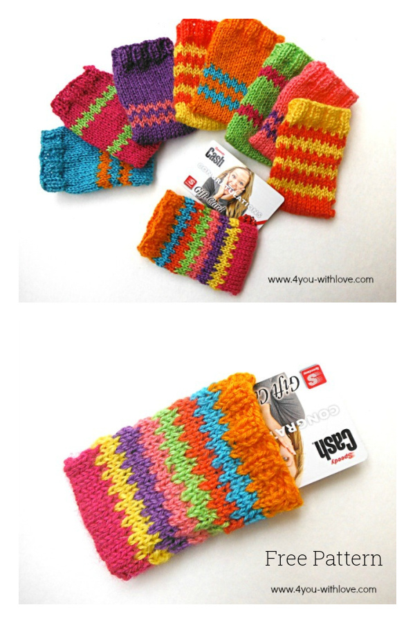 Colorful Gift Card Holders Free Knitting Pattern