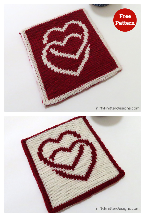 Double Hearts Potholder Free Knitting Pattern