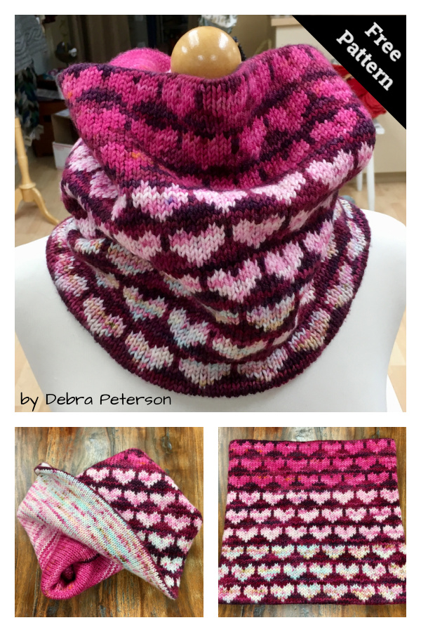 Faded Hearts Cowl Free Knitting Pattern