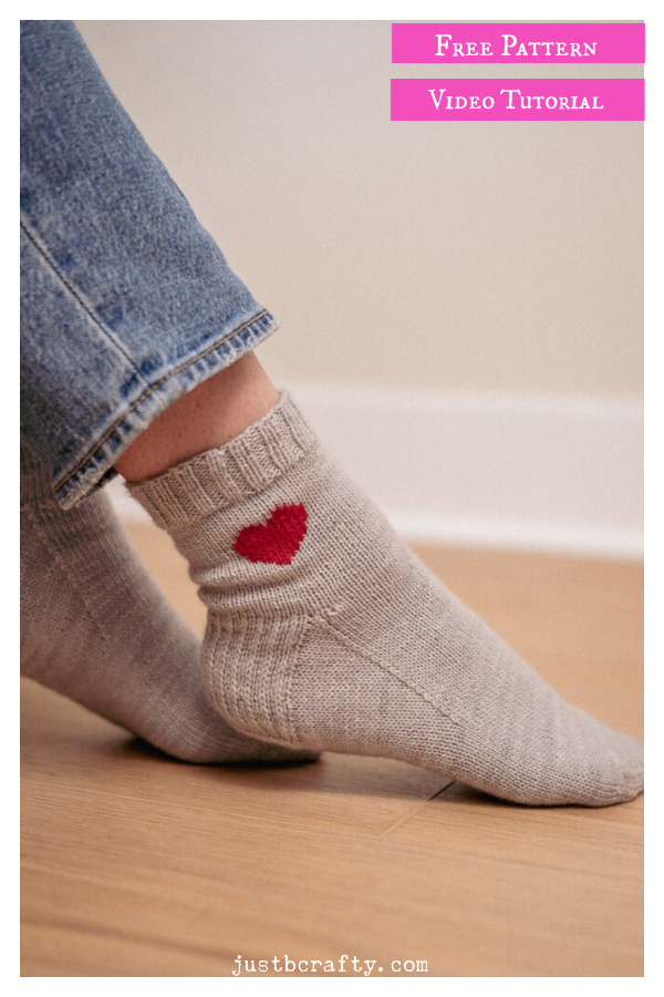 Heart Socks Free Knitting Pattern and Video Tutorial