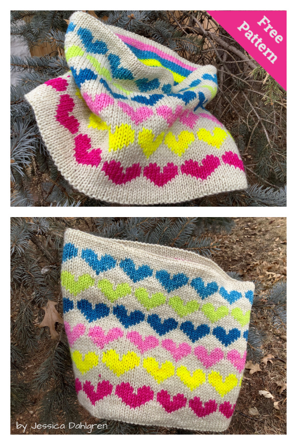 Hearts & Hearts & Hearts Cowl Free Knitting Pattern