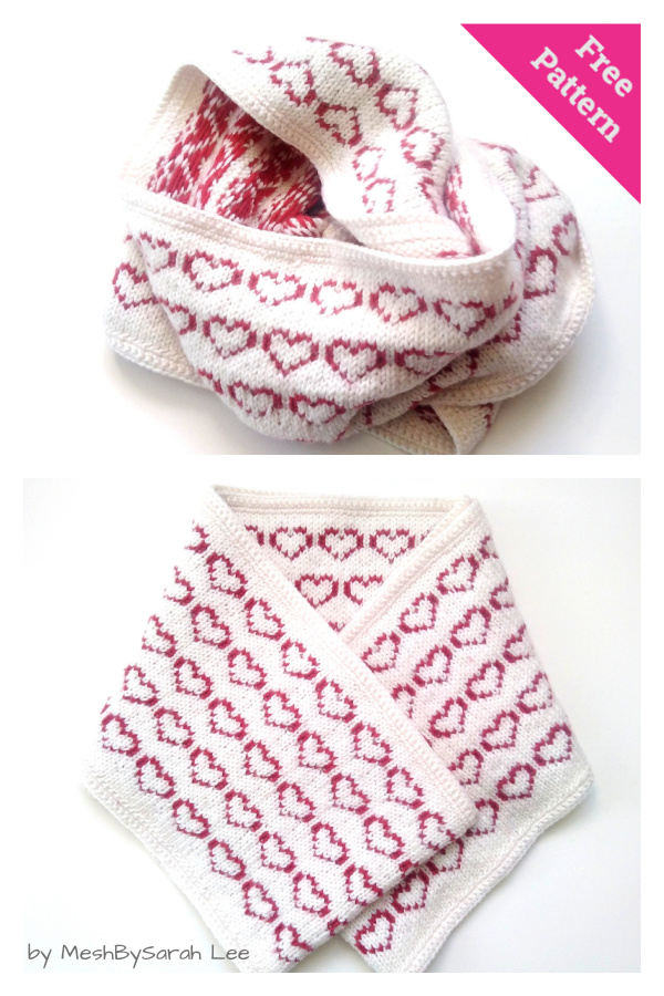 Valentine Hearts Cowl Free Knitting Pattern