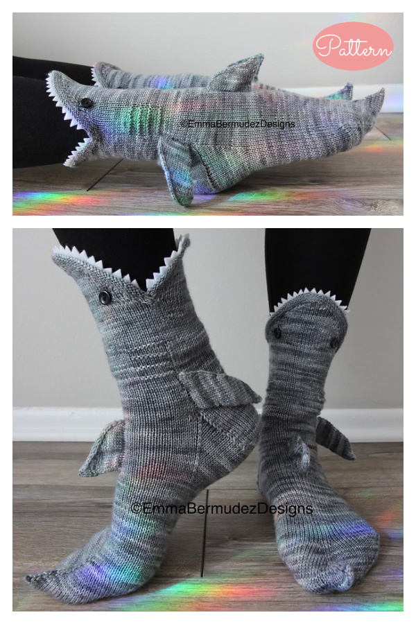 Shark Socks Free Knitting Pattern
