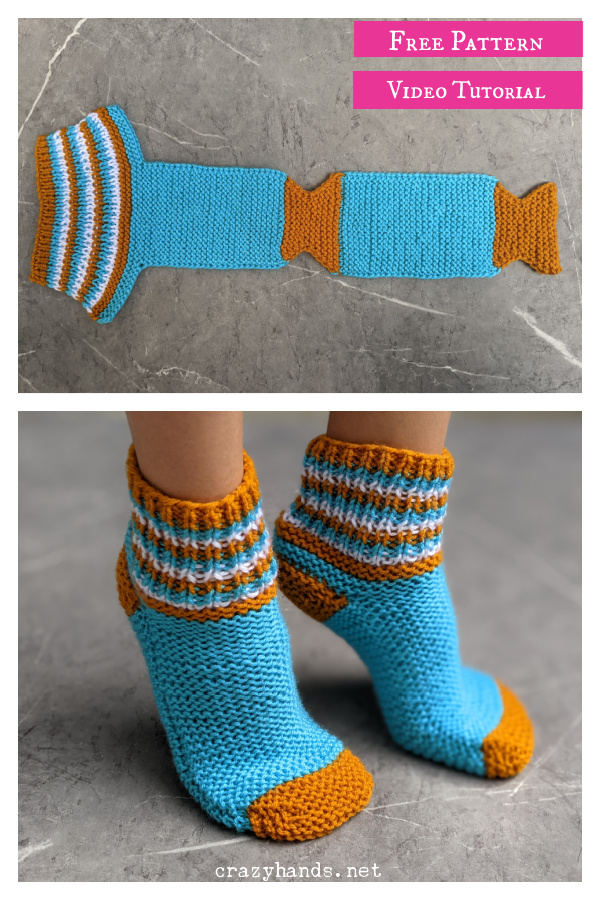 Two-Needles Slipper Socks Free Knitting Pattern and Video Tutorial