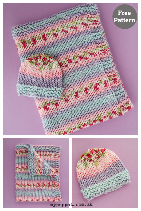 Blooms Baby Blanket and Hat Set Free Knitting Pattern