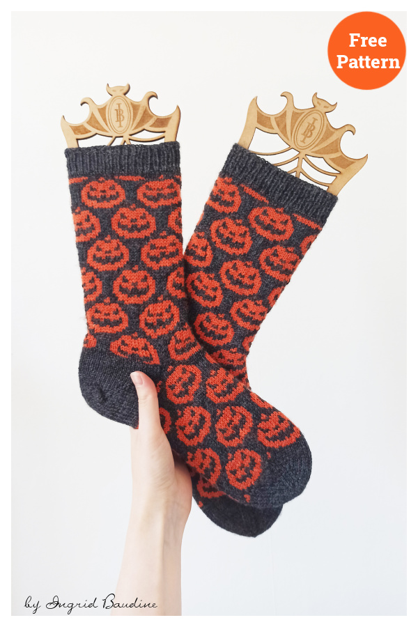 Citrouilles d'Halloween Socks Free Knitting Pattern