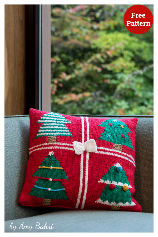 Christmas Tree Present Pillow Free Knitting Pattern