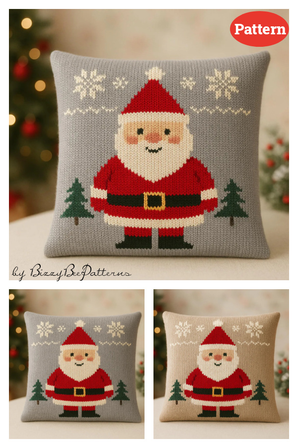 Festive Santa Square Sofa Pillow Knitting Pattern
