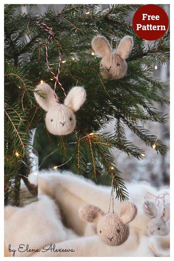 Noel Rabbit Hanging Ornament Free Knitting Pattern