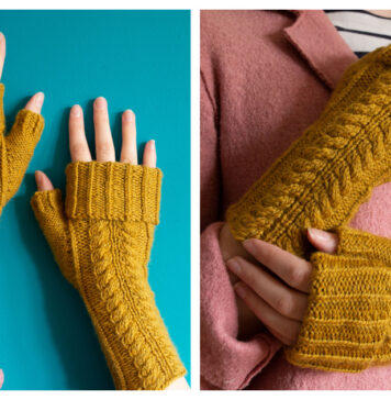 Vireo Cabled Fingerless Mitts Free Knitting Pattern
