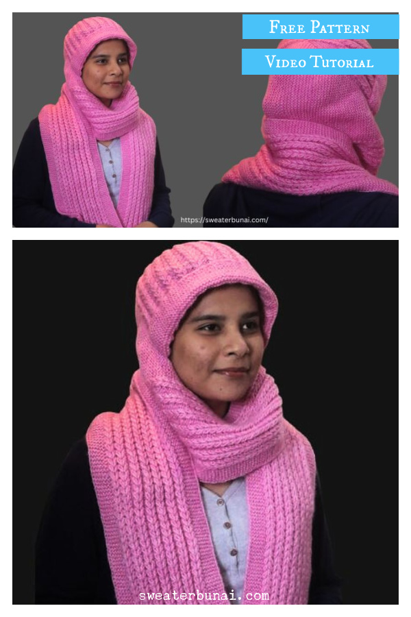 Winter Hooded Scarf Free Knitting Pattern and Video Tutorial