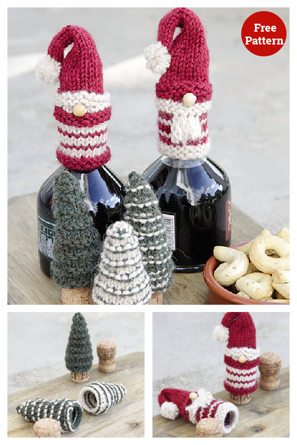 Santa and Christmas Trees Bottle Cover Free Knitting Pattern