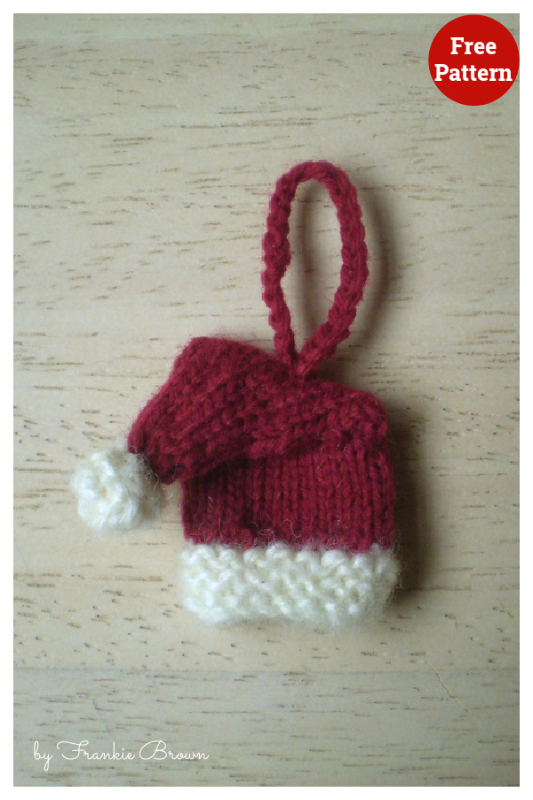 Mini Santa Hat Hanging Ornament Free Knitting Pattern