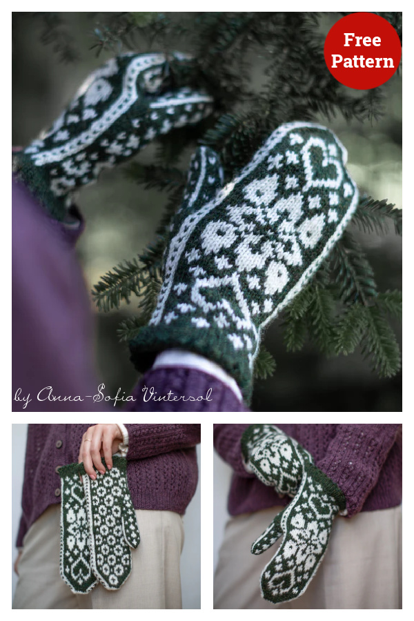Powder Flower Mittens Free Knitting Pattern