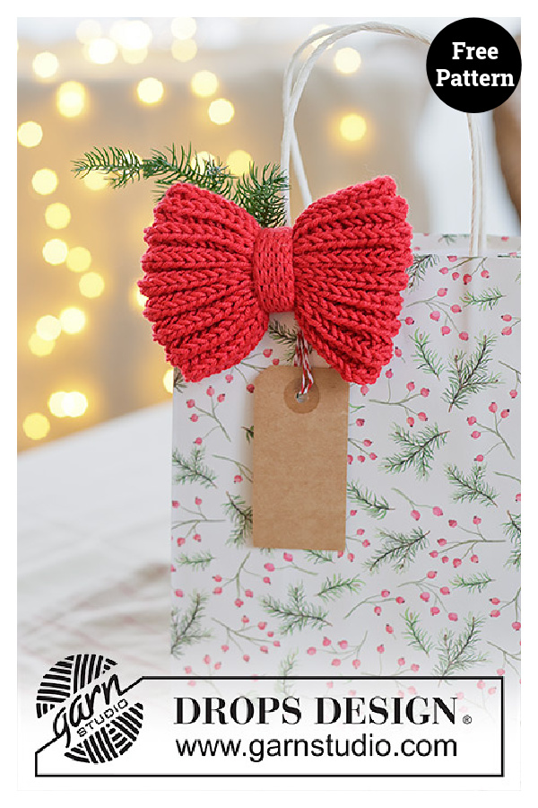 Holly Red Bow Free Knitting Pattern