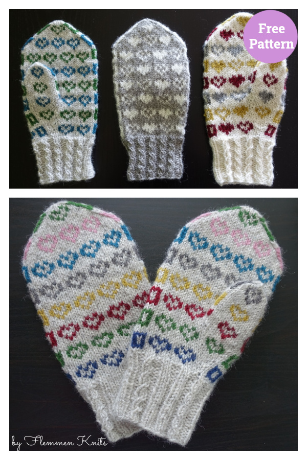 Lovely Hearts Mittens Free Knitting Pattern