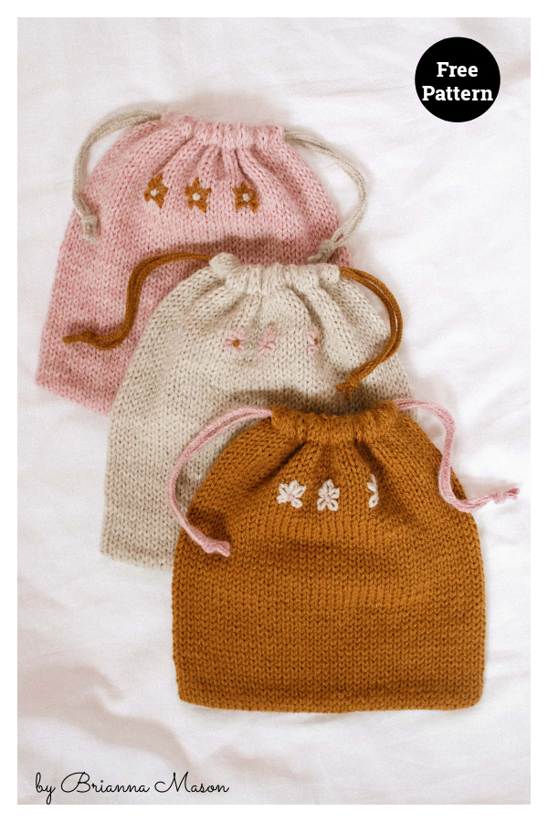 Dahlia Drawstring Bags Free Knitting Pattern Dahlia Drawstring Bags Free Knitting Pattern