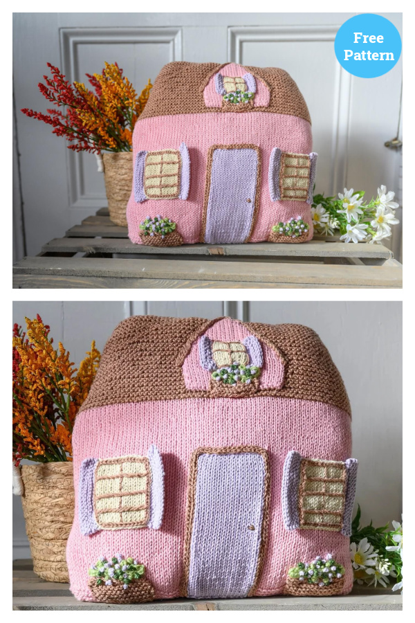 Cozy Pink House Pillow Free Knitting Pattern