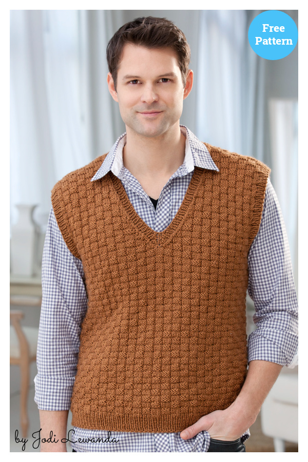 Men's Basketweave Vest Free Knitting Pattern