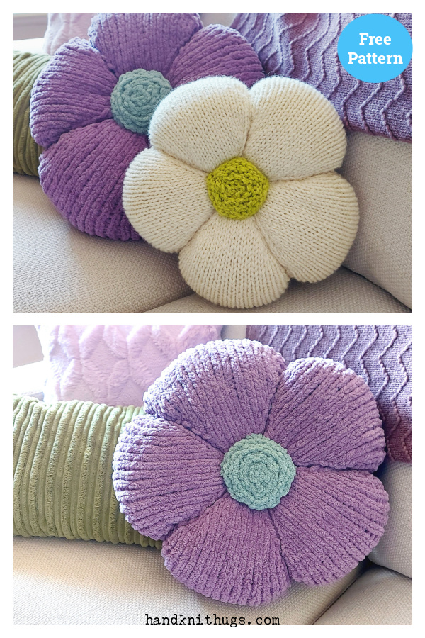 Plush Flower Pillow Free Knitting Pattern 