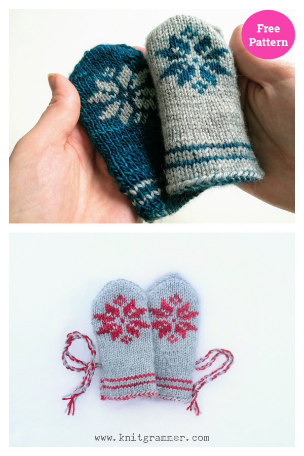 Reversible Snowflake Thumbless Baby Mittens Free Knitting Pattern