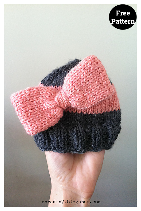Big Bow Newborn Baby Hat Free Knitting Pattern