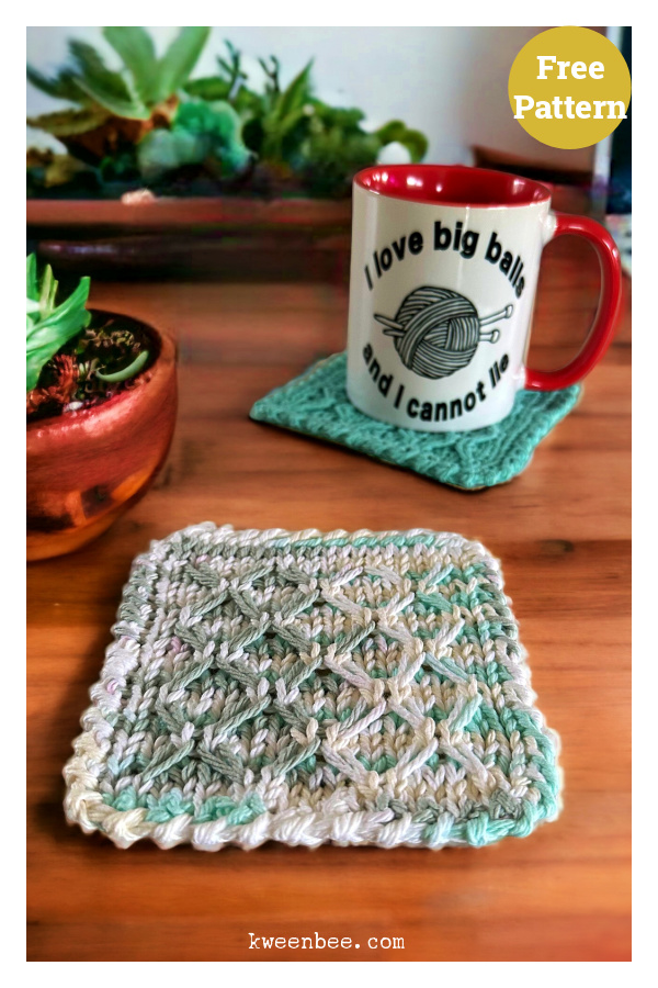 Diamonds Dishcloth and Coasters Free Knitting Pattern