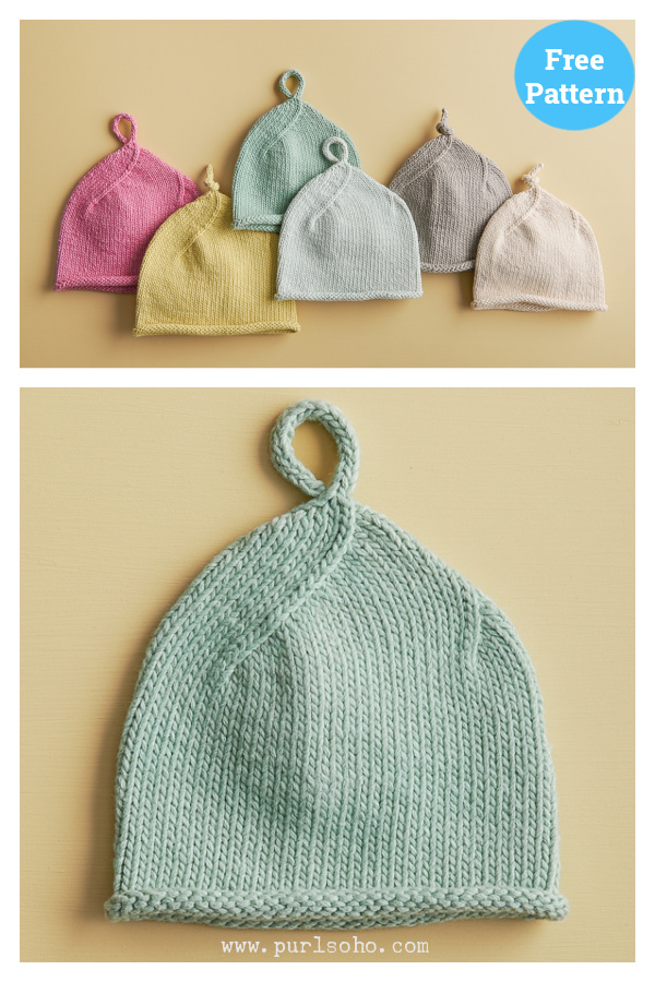 Top Knot Baby Hat Free Knitting Pattern 