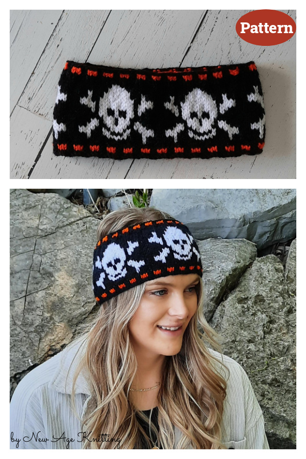 Scary Skulls Ear Warmer Knitting Pattern