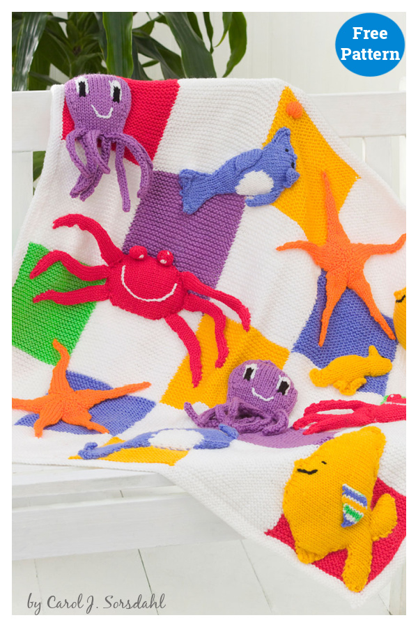 Sea Creatures Throw Blanket Free Knitting Pattern