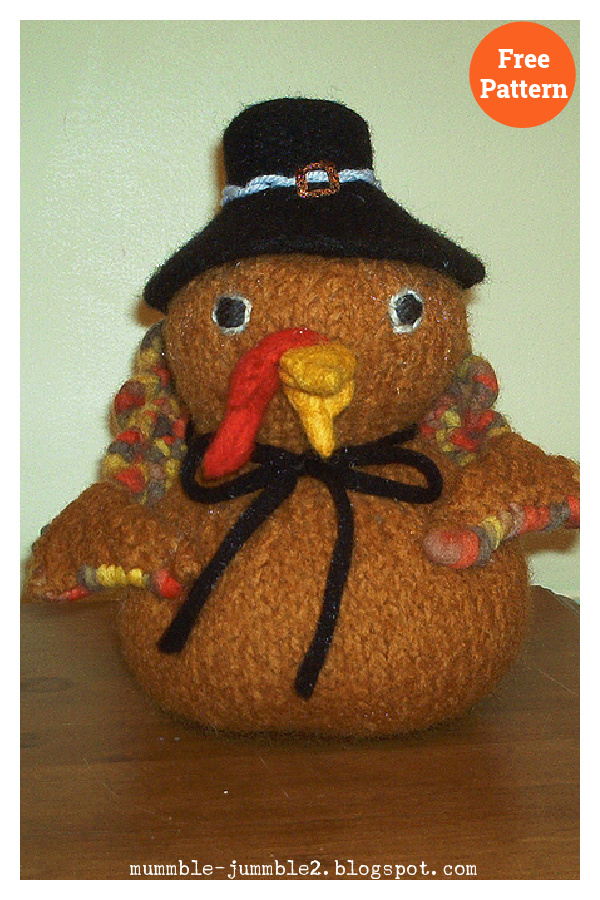 Felted Thanksgiving Turkey with Pilgrim Hat Free Knitting Pattern