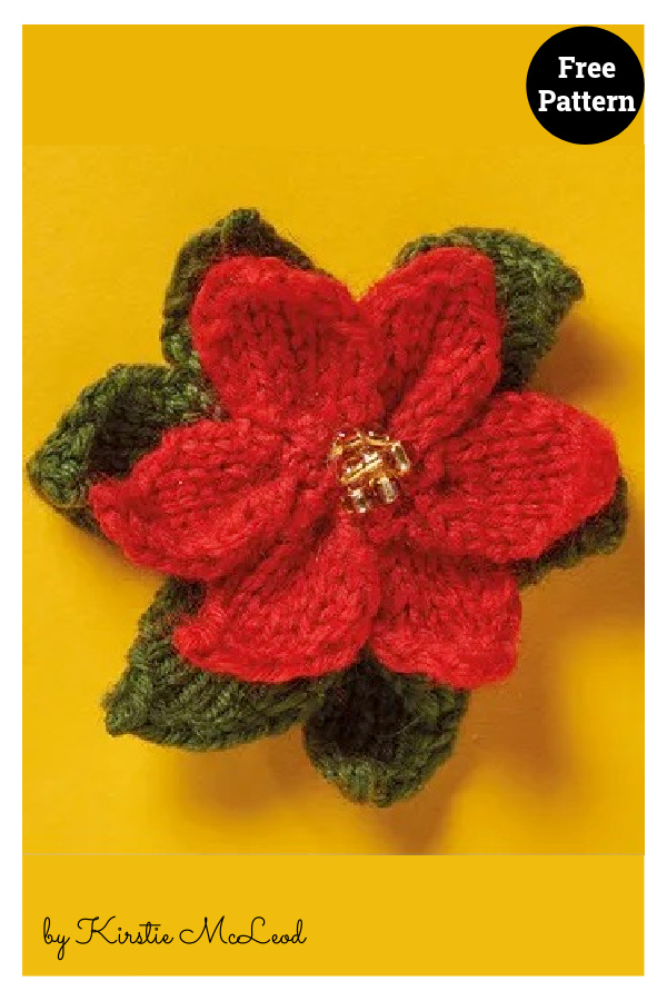 Poinsettia Flower Brooch Free Knitting Pattern