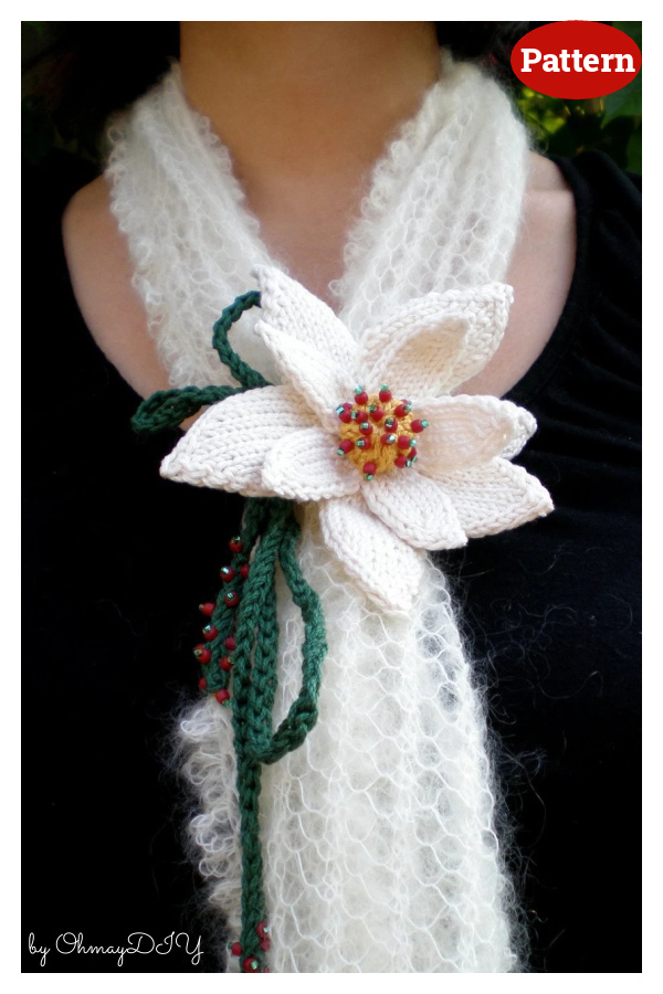 Poinsettia Flower Knitting Pattern