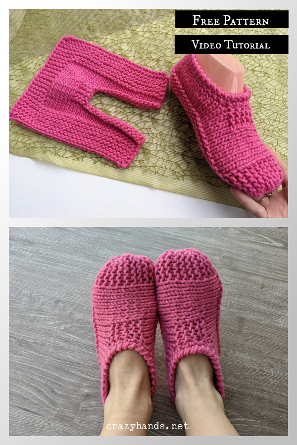 Flat Two-Needles Slippers Free Knitting Pattern and Video Tutorial