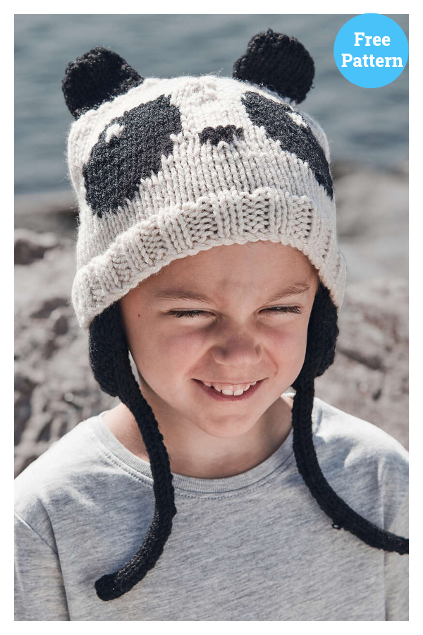 Panda Earflap Hat Free Knitting Pattern