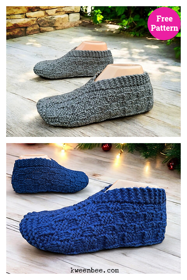 Plaid Slippers Free Knitting Pattern