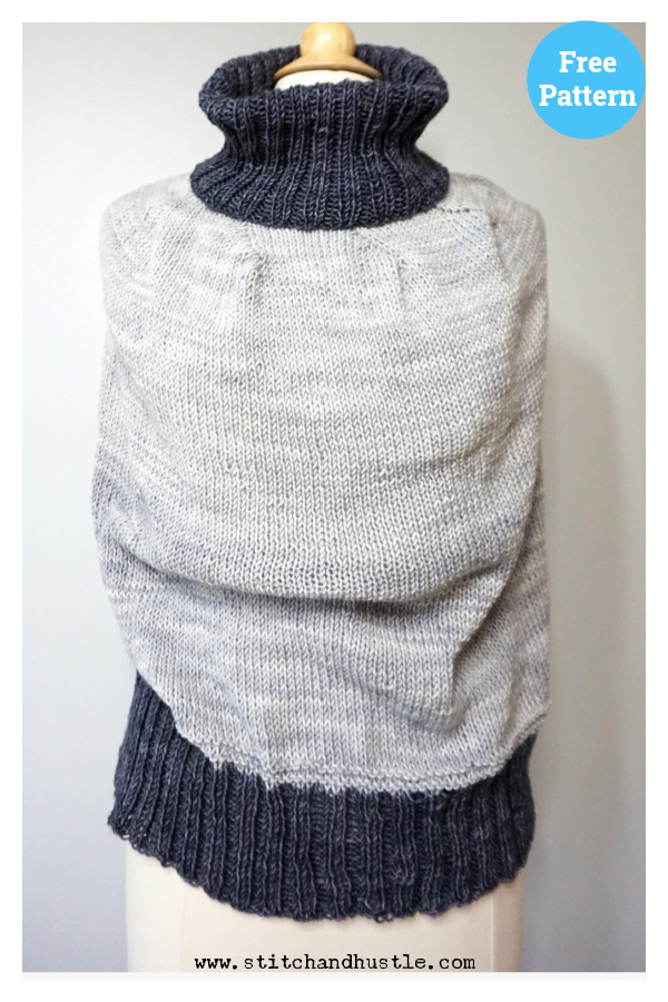 Turtleneck Poncho Beginner Free Knitting Pattern