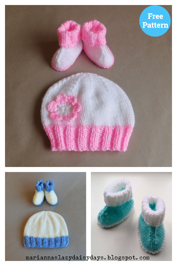 Baby Hat and Hug Boots Set Free Knitting Pattern