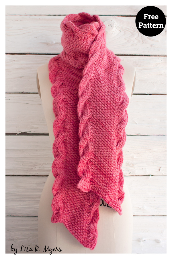 Bias Scarf with Ribbed Cables Free Knitting Pattern