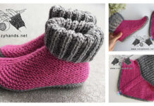 Slipper Socks with Folded Cuff Free Knitting Pattern and Video Tutorial